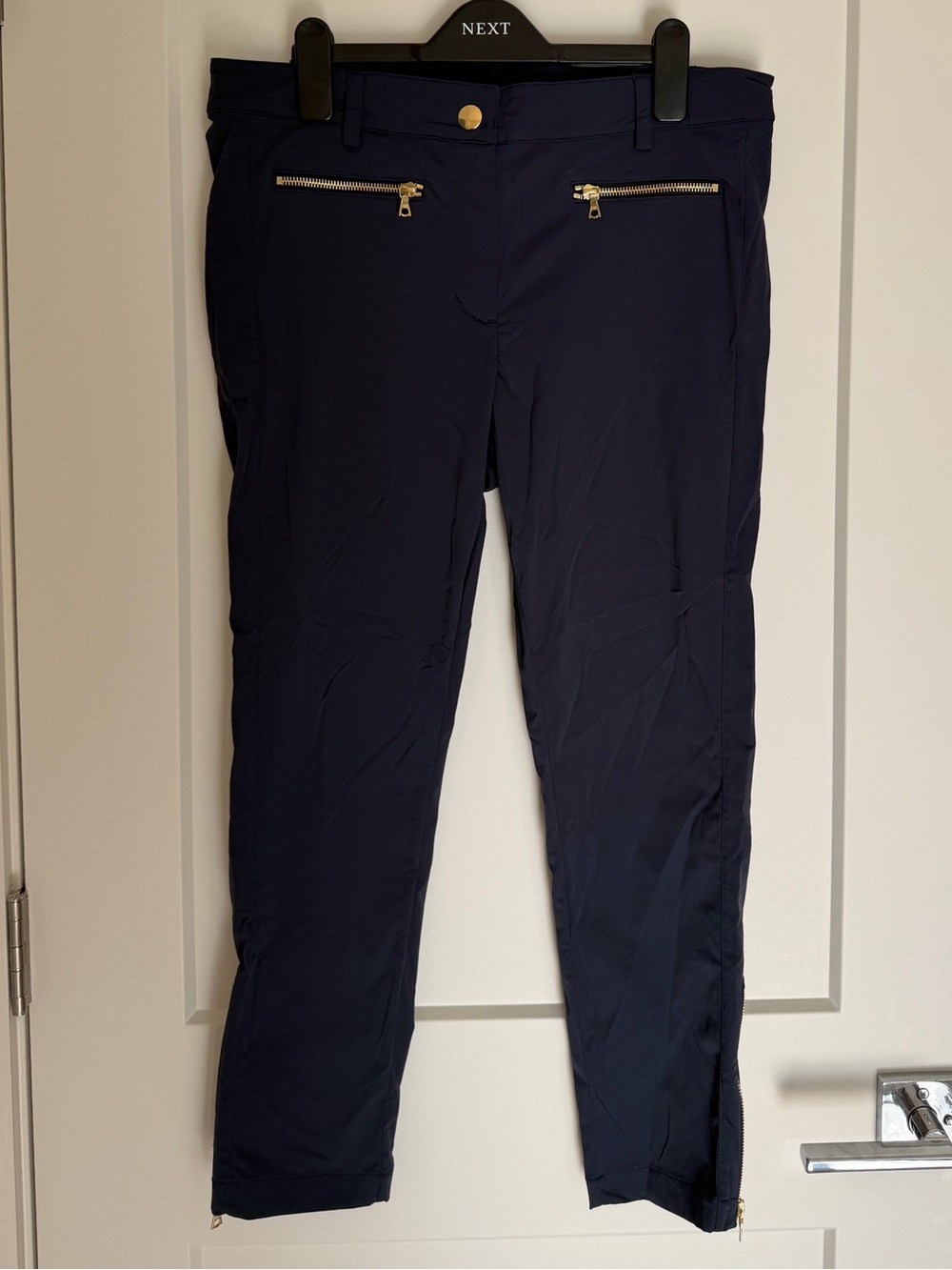 Brendatti Italian luxury Navy Slim Ankle golf Pants with Gold Zippers